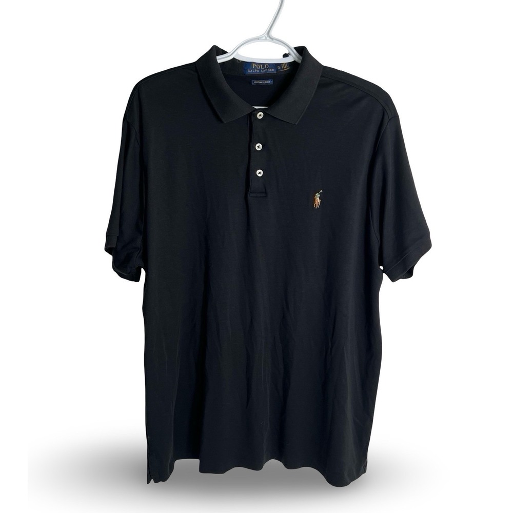 Polo Ralph Lauren Mens XL Custom Slim Fit Short Sleeve Polo Shirt Black Logo